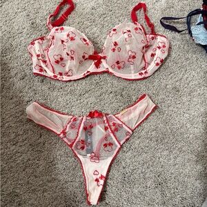 Adore Me Red and White Floral Bra Set